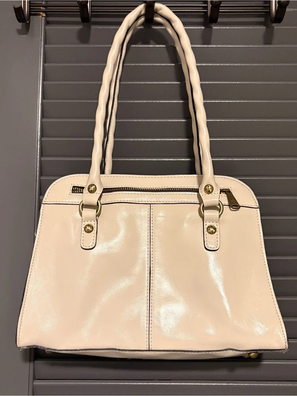 Patricia Nash Cream Leather Satchel with Twisted Handles